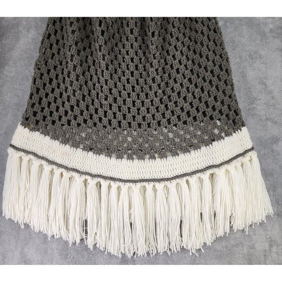 Womens Sweater Shawl Olive Green One Size Open Knit Fringed Winter Cape Poncho - Picture 6 of 8